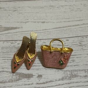 Vintage Avon gold and pink pins (heels and matching bag)